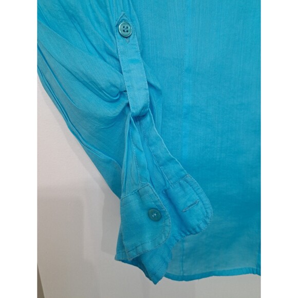 Chico's Shirt Womens 2/L Turquoise Button-Up Roll-Tab Sleeve Tunic Lightweight - Picture 3 of 10